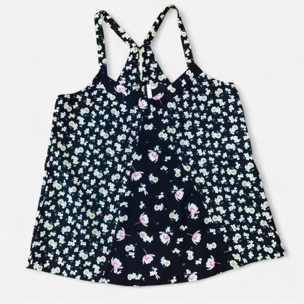 LC Lauren Conrad Black and White Floral Tank Top